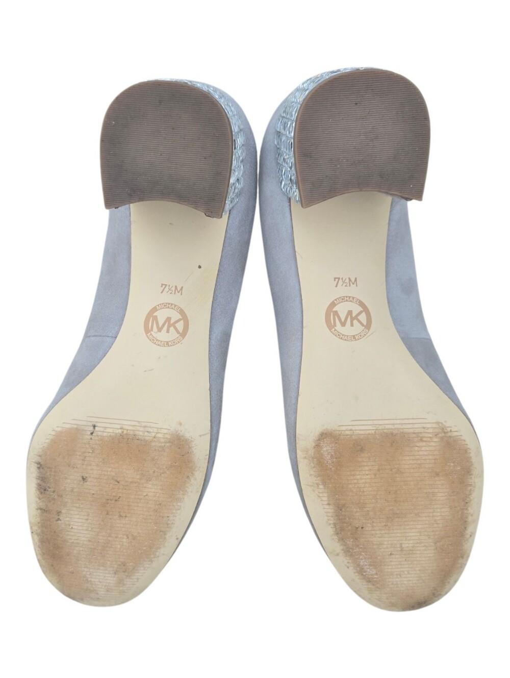 Michael Kors Arabella Suede Crystal Block Heel Pumps Taupe Beige 7.5 - Picture 3 of 5